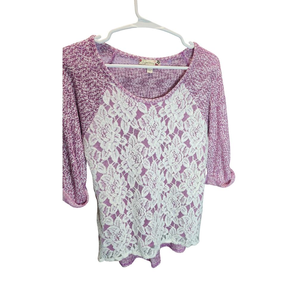 Speechless NWT Purple Heather Mixed Media Lace Front Raglan Top Juniors XL